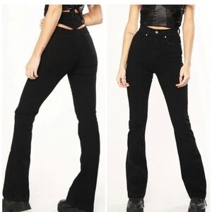 REVICE Denim Avalon Flare Jeans Size 27 High Rise Cut Out Raw Hem Black
